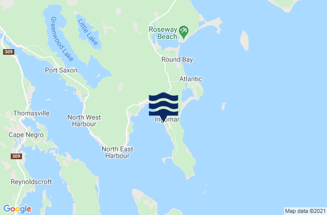 Mapa da tábua de marés em Ingomar, Canada