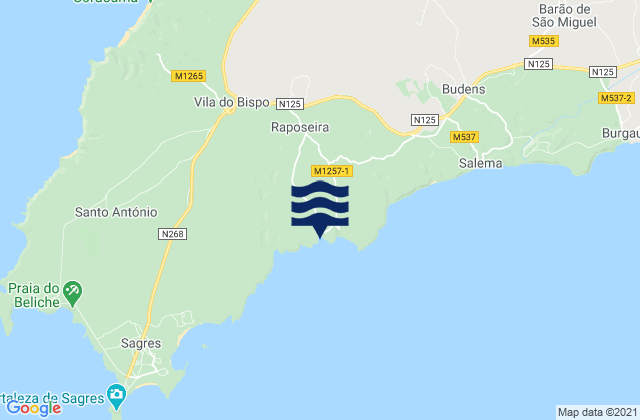 Mapa da tábua de marés em Ingrina, Portugal
