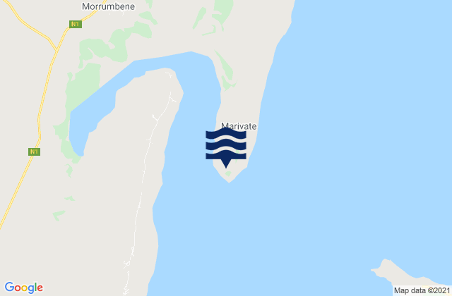 Mapa da tábua de marés em Inhambane Bay, Mozambique