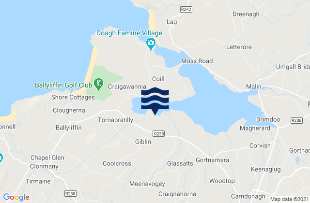 Mapa da tábua de marés em Inishowen, Ireland