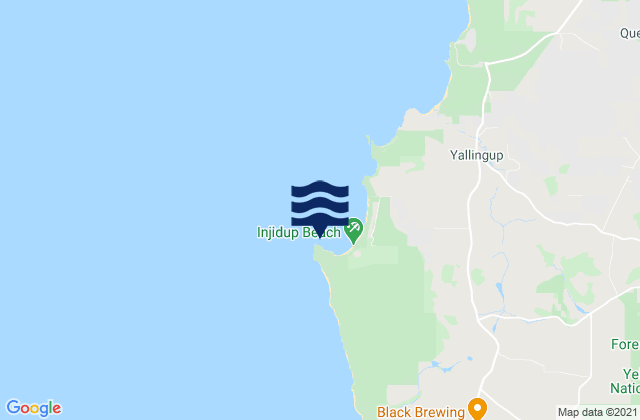 Mapa da tábua de marés em Injidup, Australia