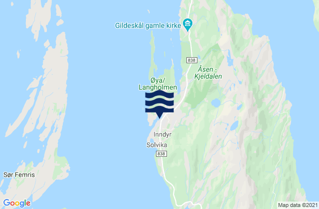Mapa da tábua de marés em Inndyr, Norway