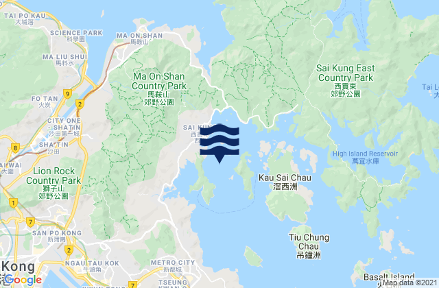 Mapa da tábua de marés em Inner Port Shelter, Hong Kong