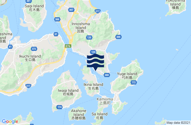Mapa da tábua de marés em Innoshima, Japan
