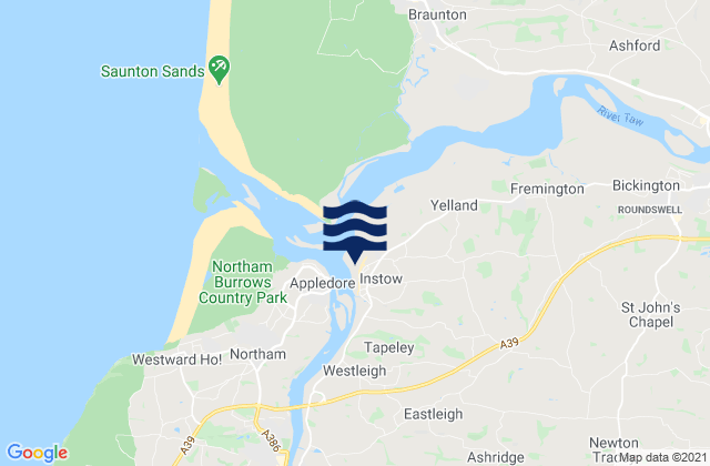 Mapa da tábua de marés em Instow Beach, United Kingdom