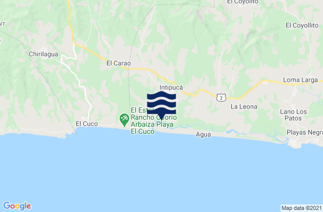 Mapa da tábua de marés em Intipucá, El Salvador