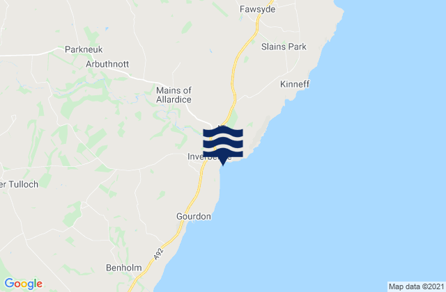 Mapa da tábua de marés em Inverbervie, United Kingdom