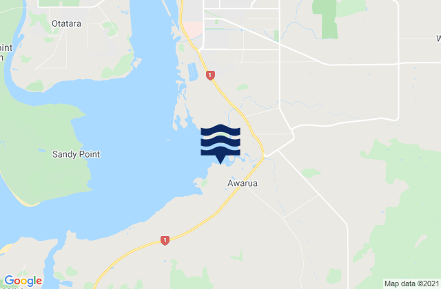 Mapa da tábua de marés em Invercargill City, New Zealand