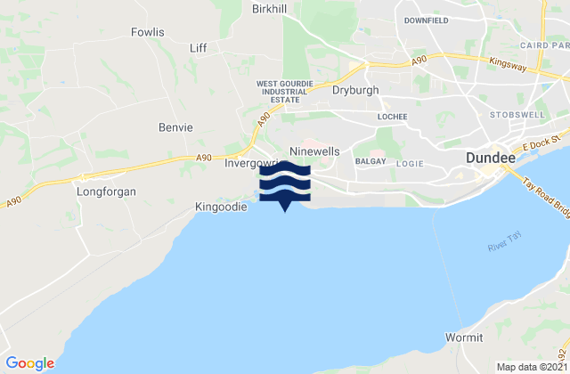 Mapa da tábua de marés em Invergowrie Bay, United Kingdom