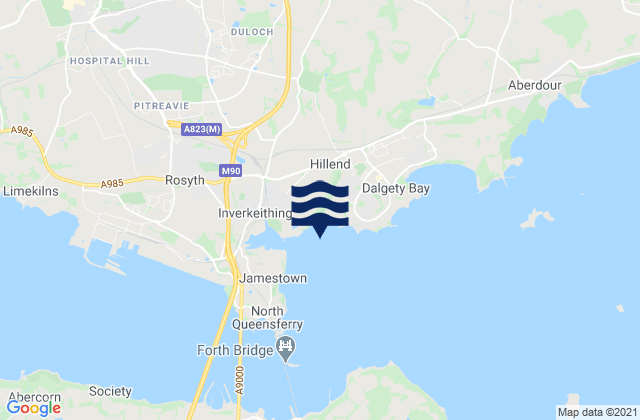 Mapa da tábua de marés em Inverkeithing Bay, United Kingdom