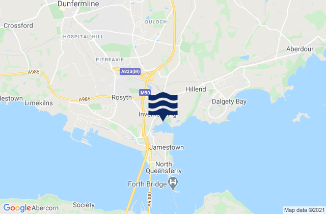 Mapa da tábua de marés em Inverkeithing, United Kingdom