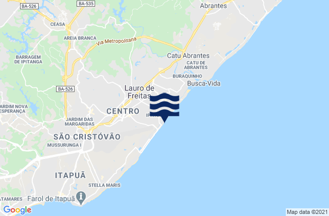 Mapa da tábua de marés em Ipitanga, Brazil