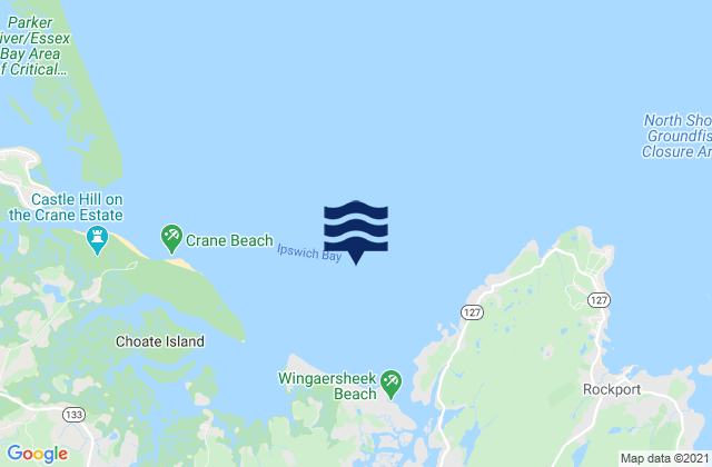 Mapa da tábua de marés em Ipswich Bay, United States