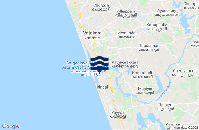 Mapa da tábua de marés em Iringal, India