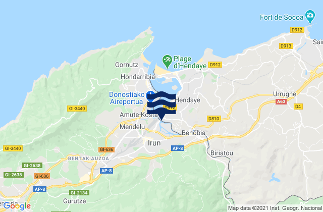 Mapa da tábua de marés em Irun, Spain
