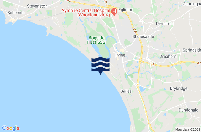 Mapa da tábua de marés em Irvine Beach, United Kingdom