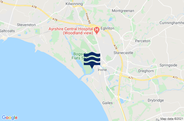 Mapa da tábua de marés em Irvine, United Kingdom