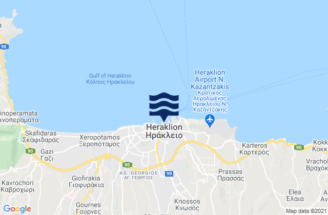 Mapa da tábua de marés em Irákleion, Greece
