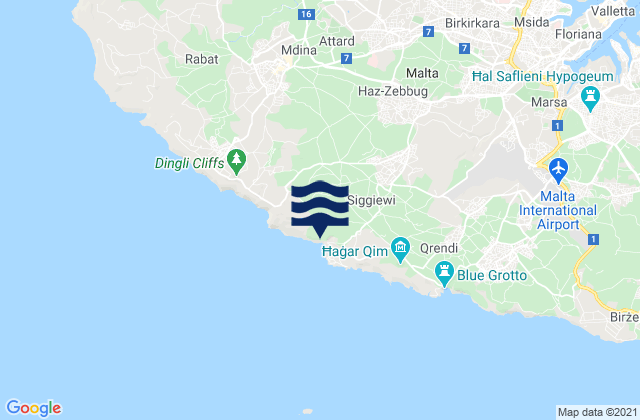 Mapa da tábua de marés em Is-Siġġiewi, Malta