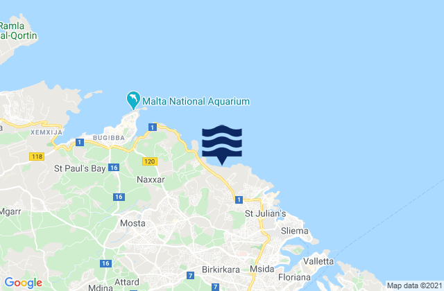 Mapa da tábua de marés em Is-Swieqi, Malta