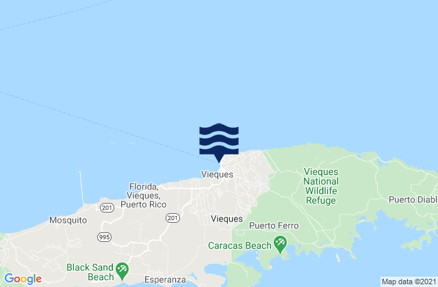 Mapa da tábua de marés em Isabel Segunda Vieques Island, Puerto Rico