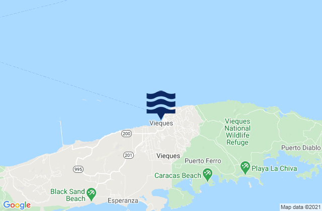 Mapa da tábua de marés em Isabel Segunda, Puerto Rico