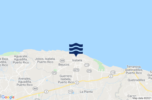 Mapa da tábua de marés em Isabela Barrio-Pueblo, Puerto Rico