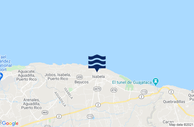 Mapa da tábua de marés em Isabela, Puerto Rico