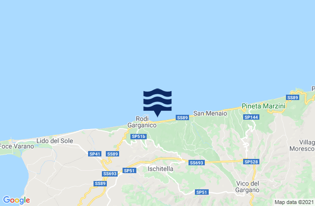 Mapa da tábua de marés em Ischitella, Italy