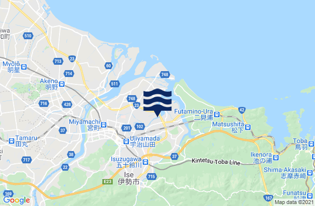 Mapa da tábua de marés em Ise-shi, Japan
