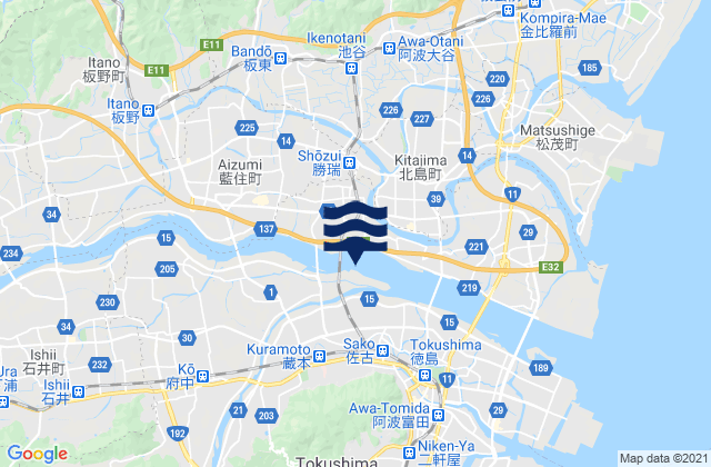 Mapa da tábua de marés em Ishii, Japan