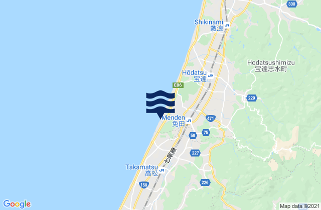 Mapa da tábua de marés em Ishikawa-ken, Japan