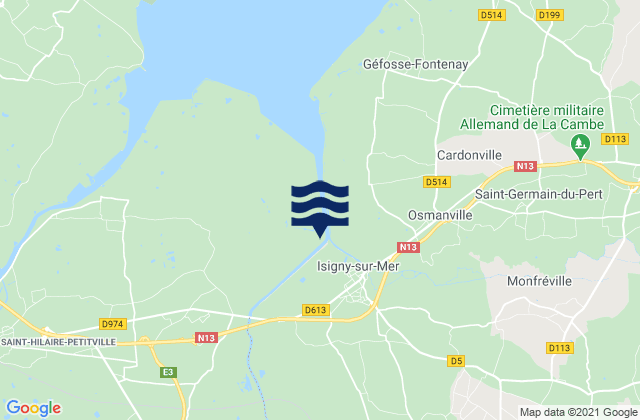 Mapa da tábua de marés em Isigny-sur-Mer, France