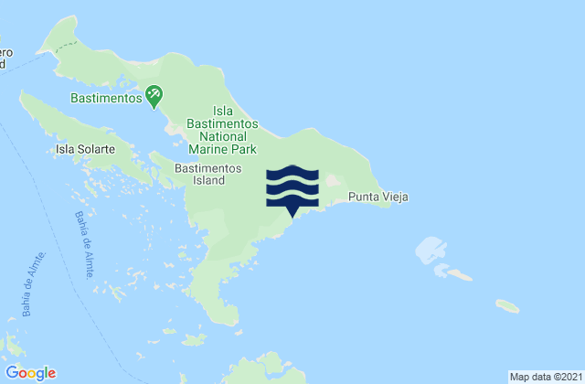 Mapa da tábua de marés em Isla Bastimentos, Panama