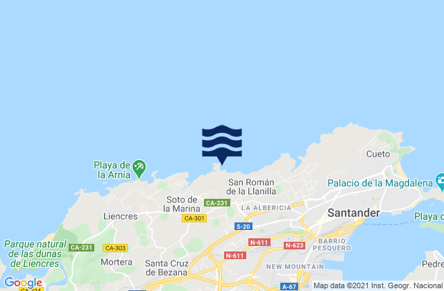 Mapa da tábua de marés em Isla Virgen del Mar, Spain