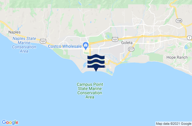 Mapa da tábua de marés em Isla Vista, United States
