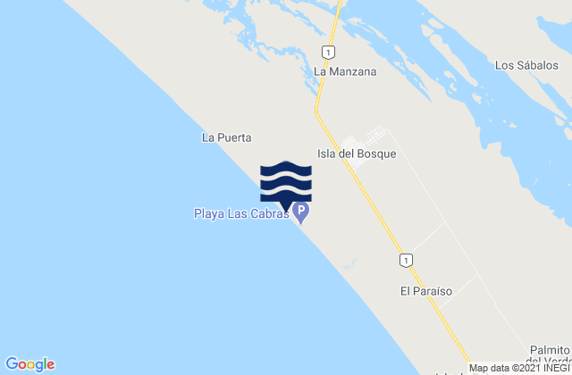 Mapa da tábua de marés em Isla del Bosque, Mexico