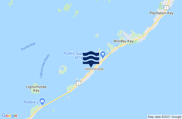 Mapa da tábua de marés em Islamorada Upper Matecumbe Key Florida Bay, United States