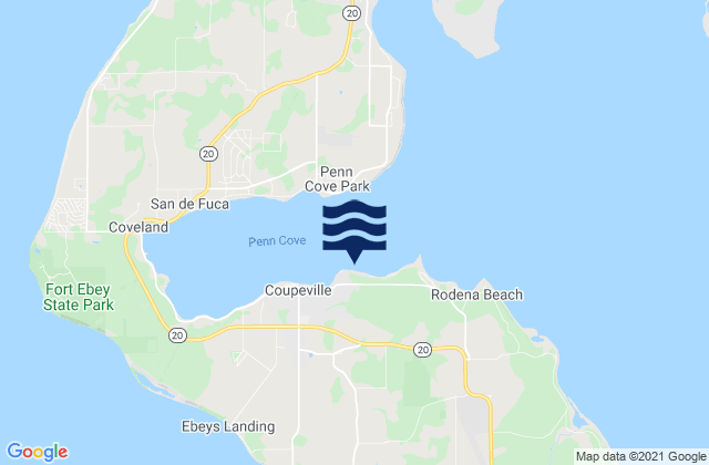 Mapa da tábua de marés em Island County, United States