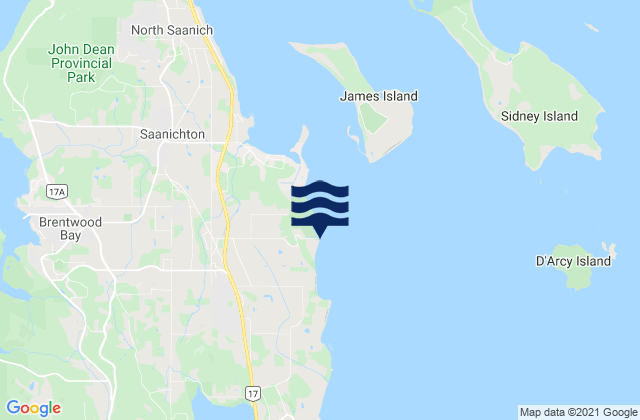 Mapa da tábua de marés em Island View Beach, Canada