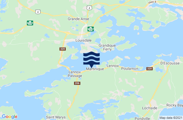Mapa da tábua de marés em Isle Madame, Canada