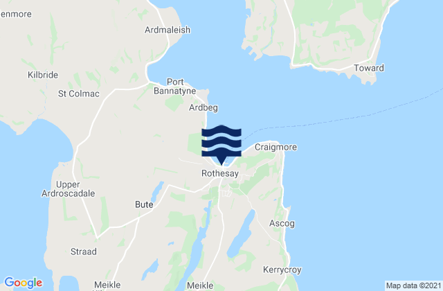 Mapa da tábua de marés em Isle of Bute, United Kingdom