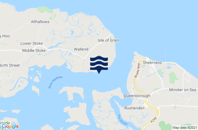 Mapa da tábua de marés em Isle of Grain, United Kingdom