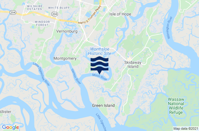 Mapa da tábua de marés em Isle of Hope, United States