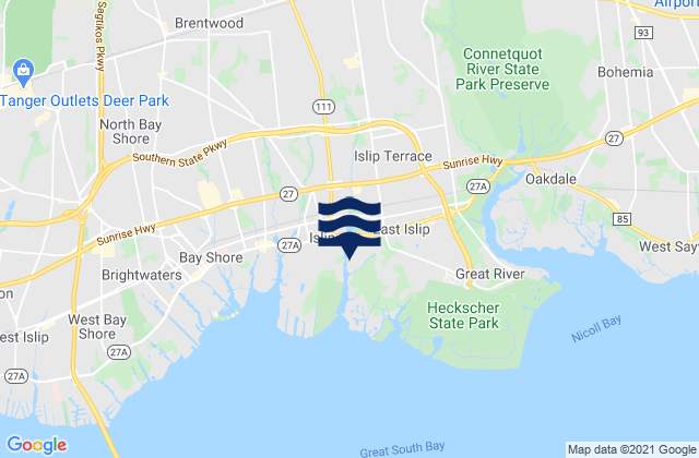 Mapa da tábua de marés em Islip Terrace, United States
