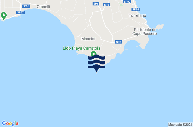 Mapa da tábua de marés em Isola delle Correnti Lighthouse, Italy