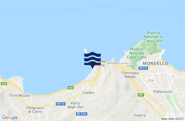 Mapa da tábua de marés em Isola delle Femmine, Italy
