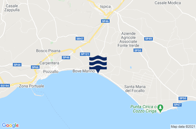 Mapa da tábua de marés em Ispica, Italy