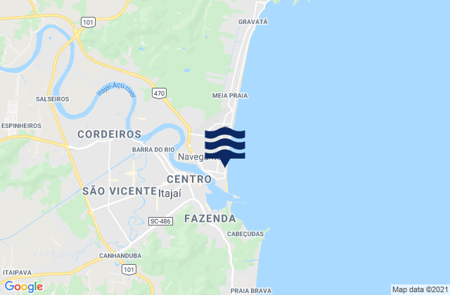 Mapa da tábua de marés em Itaja, Brazil