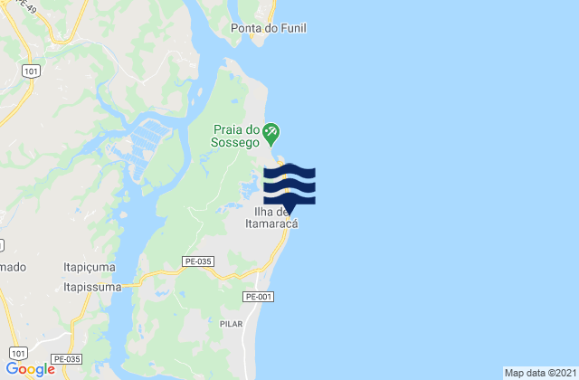 Mapa da tábua de marés em Itamaracá, Brazil